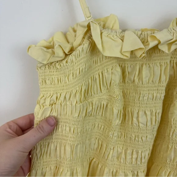 H&M | Smocked Bodice Sleeveless Light Yellow Ruffle Dress Size Medium - Picture 6 of 10